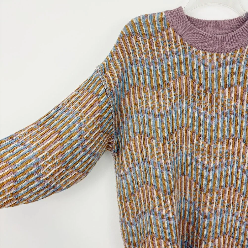 Free People Beach Malibu Pattern Sweater‎ Size S Crewneck Oversized Reversible